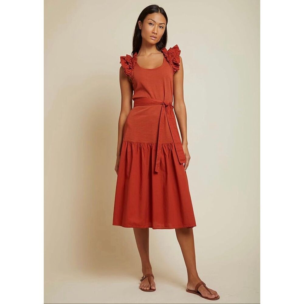 Nation LTD Women's Everleigh Frilly Midi Dress Small Brick Red